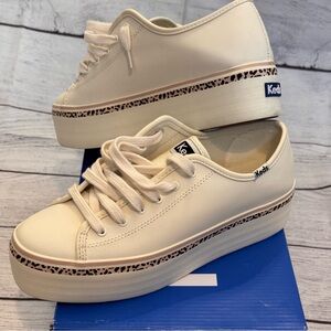 Keds Cream Sneakers with Leopard Detail